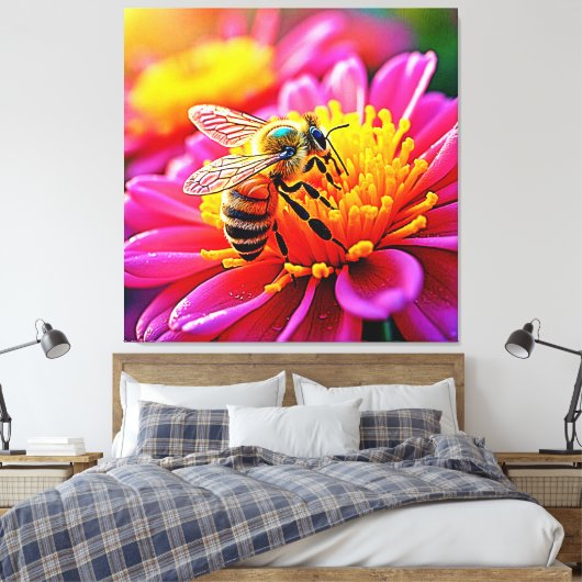 Levendige bij op Bloom Design Canvas Afdruk (Insitu (Slaapkamer))