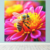 Levendige bij op Bloom Design Canvas Afdruk (Insitu (Houten vloer))