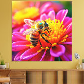 Levendige bij op Bloom Design Canvas Afdruk (Insitu (Woonkamer))