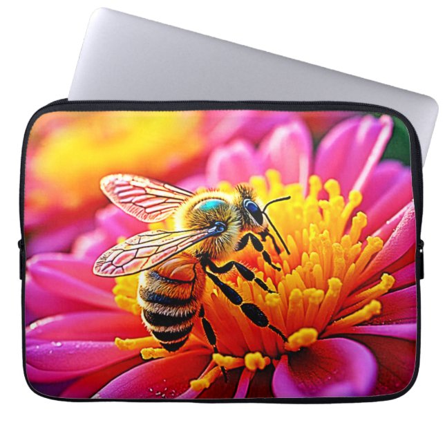 Levendige bij op Bloom Design Laptop Sleeve (Voorkant)