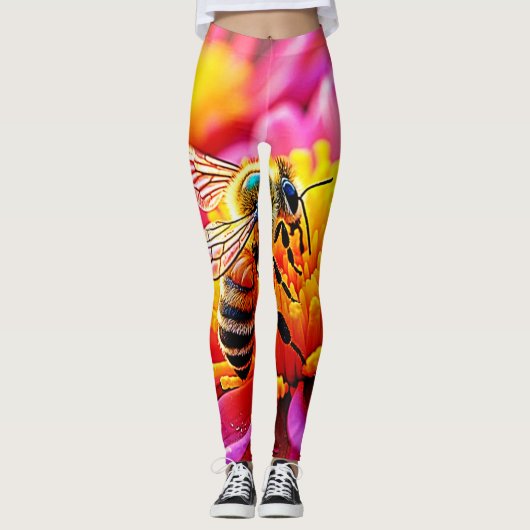 Levendige bij op Bloom Design Leggings (Voorkant)