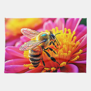 Levendige bij op Bloom Design Theedoek