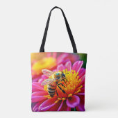 Levendige bij op Bloom Design Tote Bag (Achterkant)