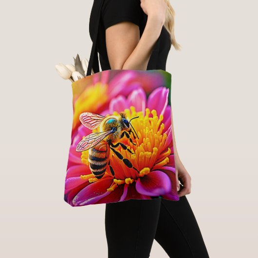 Levendige bij op Bloom Design Tote Bag (Dichtbij)
