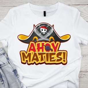 Levendige Black Pirate Pet met 'Ahoy Maties!' Teks T-shirt