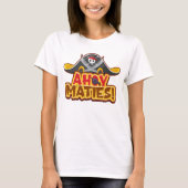 Levendige Black Pirate Pet met 'Ahoy Maties!' Teks T-shirt (Voorkant)