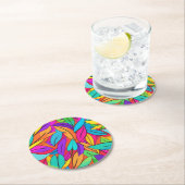 Levendige bladeren vet veelkleurig ontwerp ronde kartonnen onderzetter (Insitu)