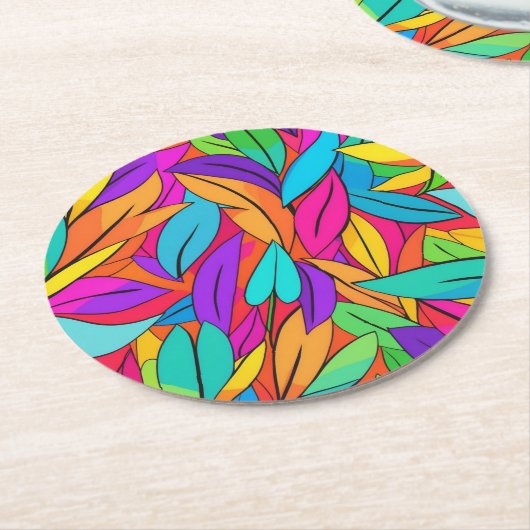 Levendige bladeren vet veelkleurig ontwerp ronde kartonnen onderzetter (Gebogen)