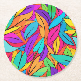 Levendige bladeren vet veelkleurig ontwerp ronde kartonnen onderzetter