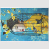 Levendige Blauw Geel Bloemen Vogelkooi Pet Decoupa Tissuepapier (Voorkant)