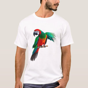 Levendige blauw-gele ara met een opvallende rood- t-shirt