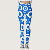 Levendige Blauw Witte Cirkel Vierkante Leggings (Voorkant)