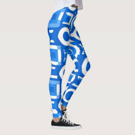 Levendige Blauw Witte Cirkel Vierkante Leggings