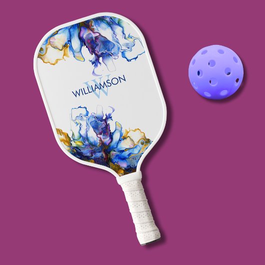 Levendige Blauwe Abstracte Fluid Art Pickleball Paddle