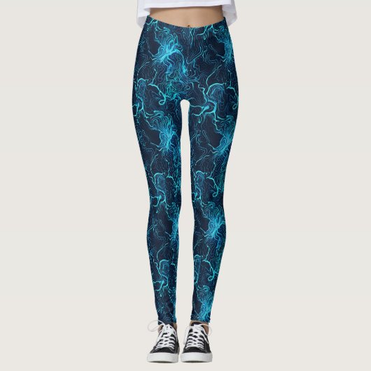Levendige Blauwe Abstracte Print Leggings (Voorkant)