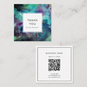 Levendige Blauwe Aquarel Abstracte QR Code Bedankt Vierkante Visitekaartje