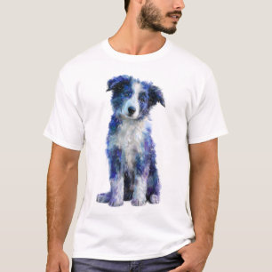 Levendige Blauwe Aquarel Border Collie Mannen T-shirt