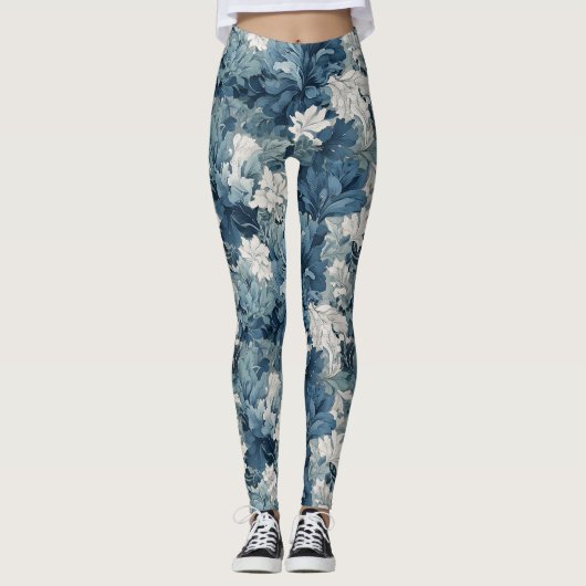 Levendige Blauwe Bloem Leggings (Voorkant)