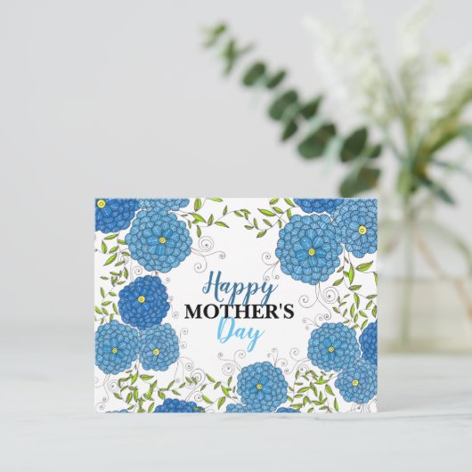 Levendige Blauwe Bloemen en Groene Bladeren Moeder Briefkaart (Staand voorkant)