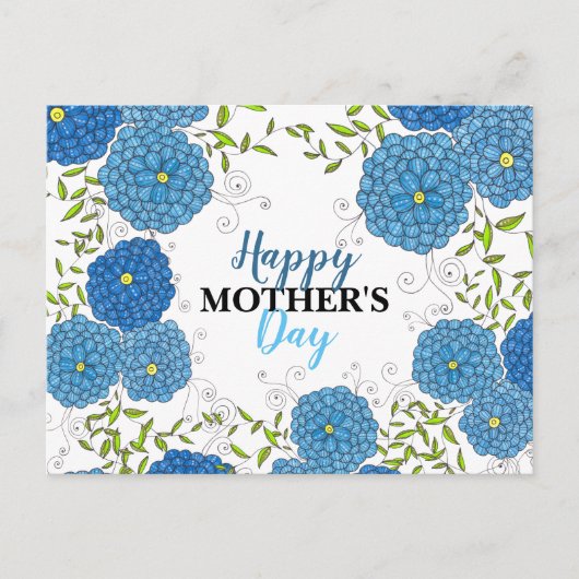 Levendige Blauwe Bloemen en Groene Bladeren Moeder Briefkaart (Voorkant)