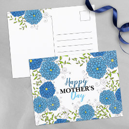 Levendige Blauwe Bloemen en Groene Bladeren Moeder Briefkaart