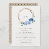 Levendige blauwe bloemenslingers bruiloft uitnodig bedankkaart (Voorkant / Achterkant)