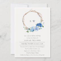 Levendige blauwe bloemenslingers bruiloft uitnodig