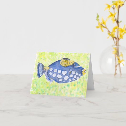 Levendige blauwe en gele vissen in groen water kaart (Gele Bloem)