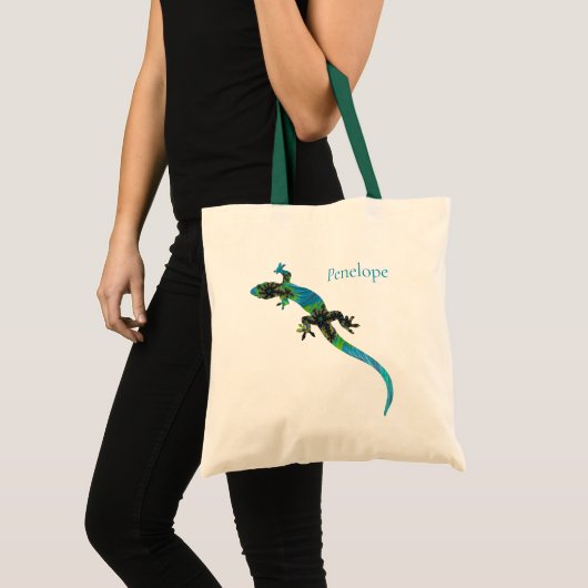 Levendige Blauwe en Groene Fractal hagedis met Naa Tote Bag (Voorkant (product))