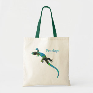 Levendige Blauwe en Groene Fractal hagedis met Naa Tote Bag