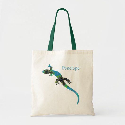 Levendige Blauwe en Groene Fractal hagedis met Naa Tote Bag (Voorkant)