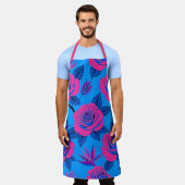 Levendige blauwe en neonroze roze schort (Gedragen)
