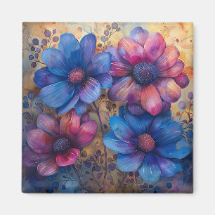 Levendige Blauwe en Paarse Bloemenmagneet Magneet