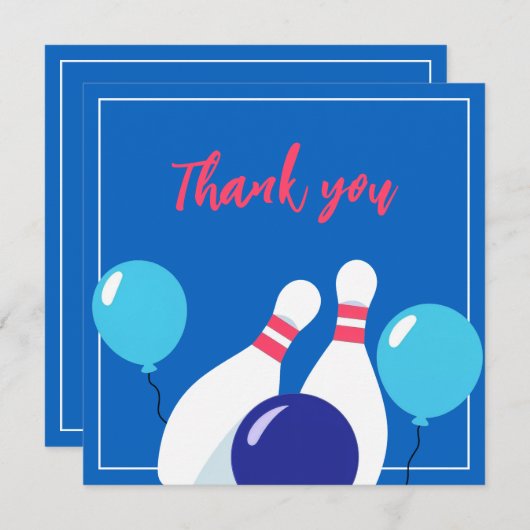 Levendige blauwe en rode bowling 6e verjaardag bedankkaart (Voorkant / Achterkant)