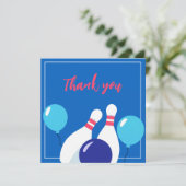 Levendige blauwe en rode bowling 6e verjaardag bedankkaart (Staand voorkant)