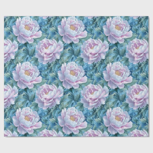 Levendige Blauwe en Roze Pioenbloem Cadeaupapier (Vlak)