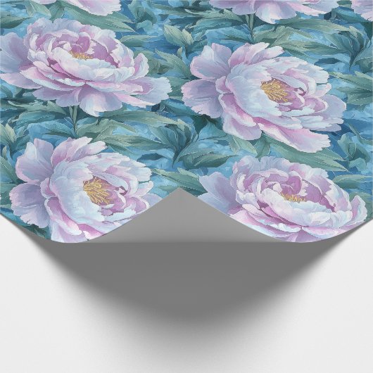 Levendige Blauwe en Roze Pioenbloem Cadeaupapier (Hoek)