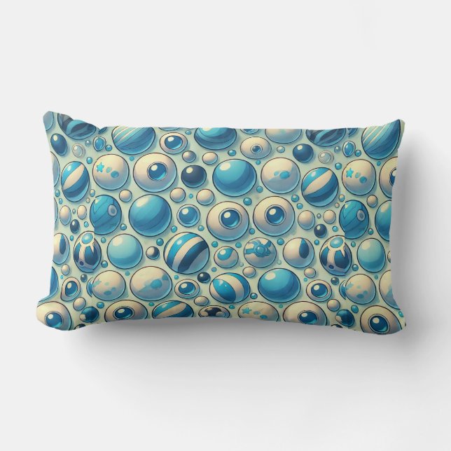 Levendige Blauwe en Witte Decoratieve Bollen Kussen (Voorkant)