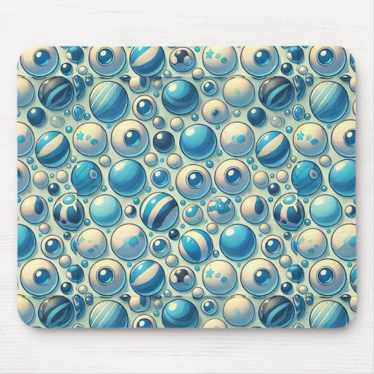 Levendige blauwe en witte decoratieve bollen muismat (Voorkant)