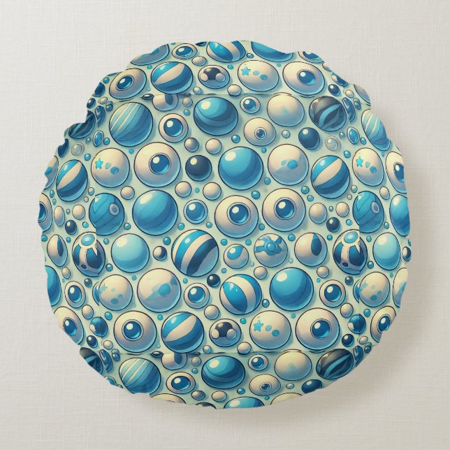 Levendige blauwe en witte decoratieve bollen rond kussen (Voorkant)