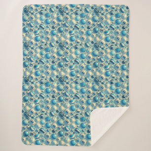 Levendige blauwe en witte decoratieve bollen sherpa deken