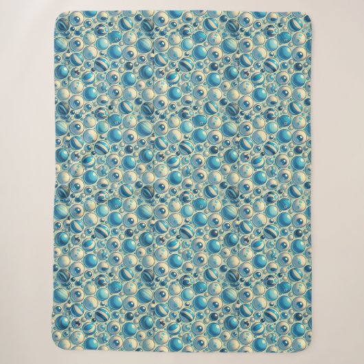 Levendige blauwe en witte decoratieve bollen sherpa deken (Voorkant)