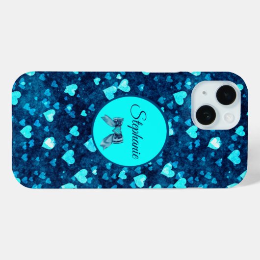 Levendige blauwe harten Case-Mate iPhone case (Achterkant (horizontaal))