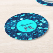 Levendige blauwe harten ronde kartonnen onderzetter (Gebogen)