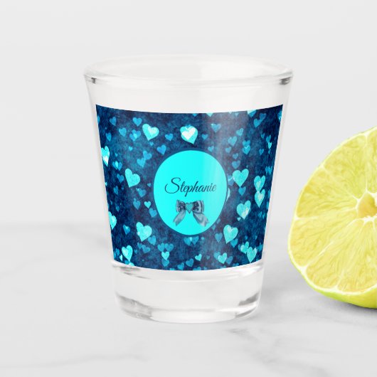 Levendige blauwe harten shot glas (Voorkant)