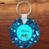 Levendige blauwe harten sleutelhanger (Voorkant)