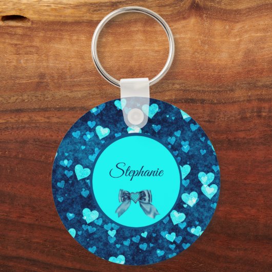 Levendige blauwe harten sleutelhanger (Voorkant)