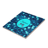 Levendige blauwe harten tegeltje (Zijkant)