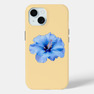 Levendige Blauwe Hibiscus Tropische Bloem op Geel  iPhone 15 Case