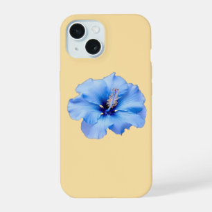 Levendige Blauwe Hibiscus Tropische Bloem op Geel iPhone 15 Case